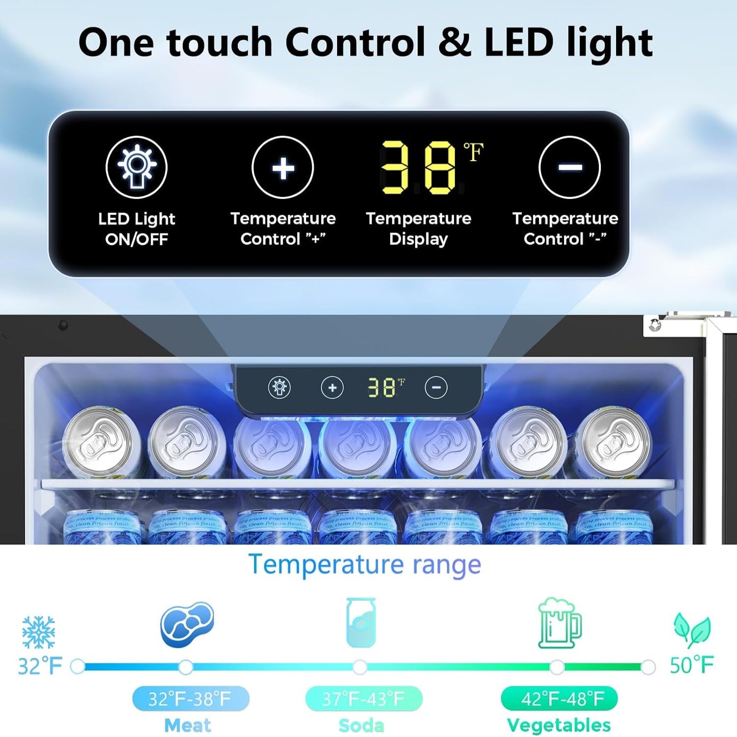 24.4 Inch Beverage Refrigerator, under Counter Freestanding Beverage Cooler 180 Can, Outdoor Fridge with Stainless Steel Door, Outdoor Refrigerator for Patio, Home, Kitchen, Bar (Silver)