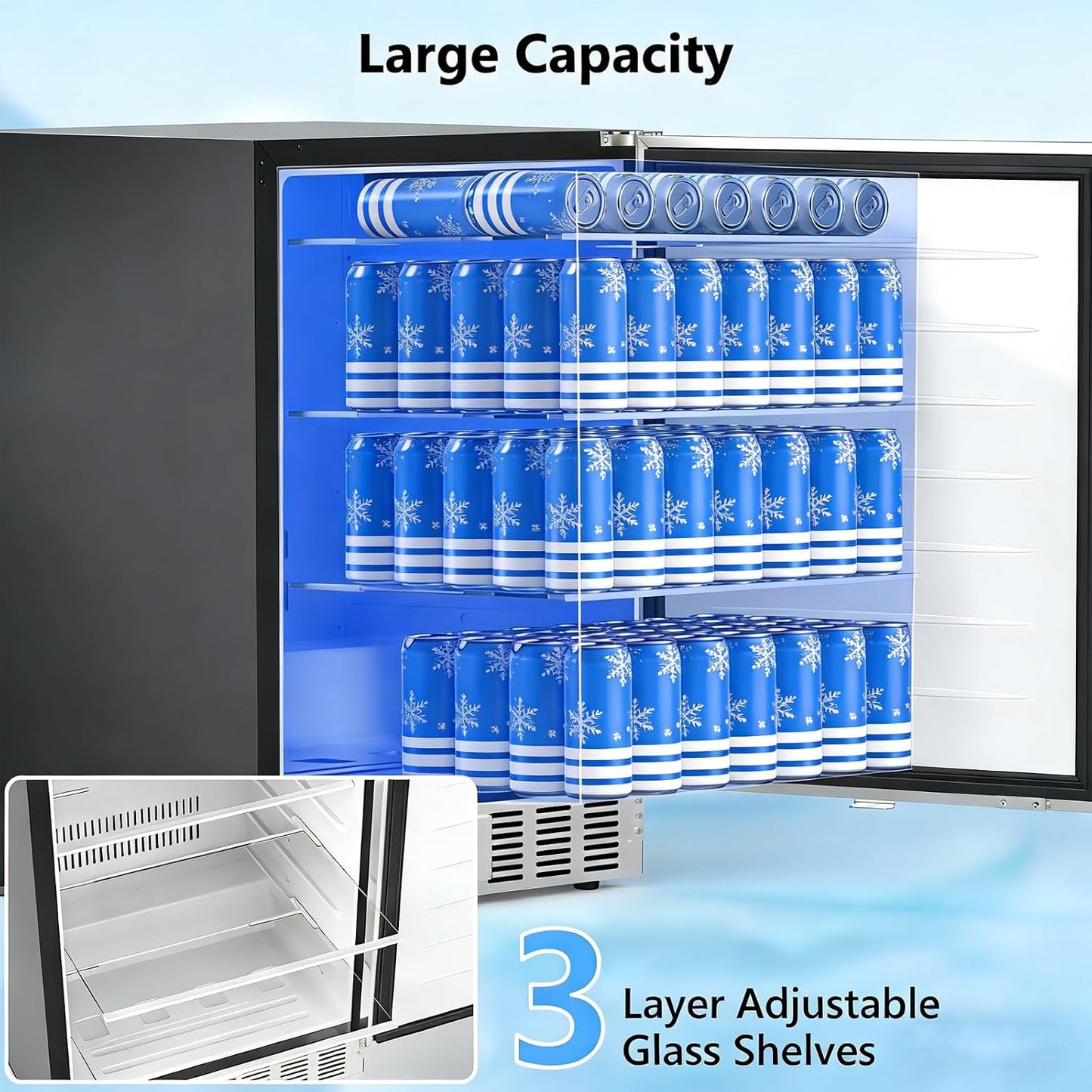 24.4 Inch Beverage Refrigerator, under Counter Freestanding Beverage Cooler 180 Can, Outdoor Fridge with Stainless Steel Door, Outdoor Refrigerator for Patio, Home, Kitchen, Bar (Silver)