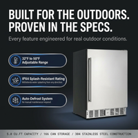 24 Inch Outdoor Beverage Fridge, 5.0 Cu.Ft Beverage Refrigerator Holds 166 Cans, 32-50°F Drink Cooler with IPX4 Waterproof Design, Auto-Defrost, Build-In or Freestanding for Patio & Backyard — Results & Stats
