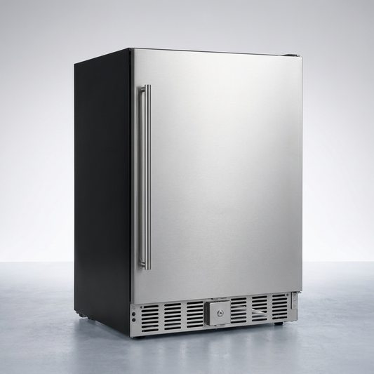 24 Inch Outdoor Beverage Fridge, 5.0 Cu.Ft Beverage Refrigerator Holds 166 Cans, 32-50°F Drink Cooler with IPX4 Waterproof Design, Auto-Defrost, Build-In or Freestanding for Patio & Backyard — Studio Shot