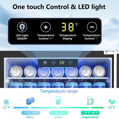 24.4 Inch Beverage Refrigerator, under Counter Freestanding Beverage Cooler 180 Can, Outdoor Fridge with Stainless Steel Door, Outdoor Refrigerator for Patio, Home, Kitchen, Bar (Silver)