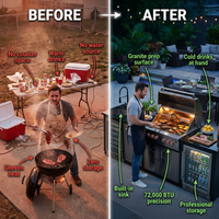 Outdoor Kitchen Island Built for Premium Cooking, 72000 BTU Grill, Granite Countertops, Wine Cooler, Fridge — Before & After