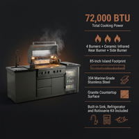 Outdoor Kitchen Island Built for Premium Cooking, 72000 BTU Grill, Granite Countertops, Wine Cooler, Fridge — Results & Stats