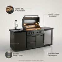 Outdoor Kitchen Island Built for Premium Cooking, 72000 BTU Grill, Granite Countertops, Wine Cooler, Fridge — infographic