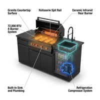 Outdoor Kitchen Island Built for Premium Cooking, 72000 BTU Grill, Granite Countertops, Wine Cooler, Fridge — How It Works